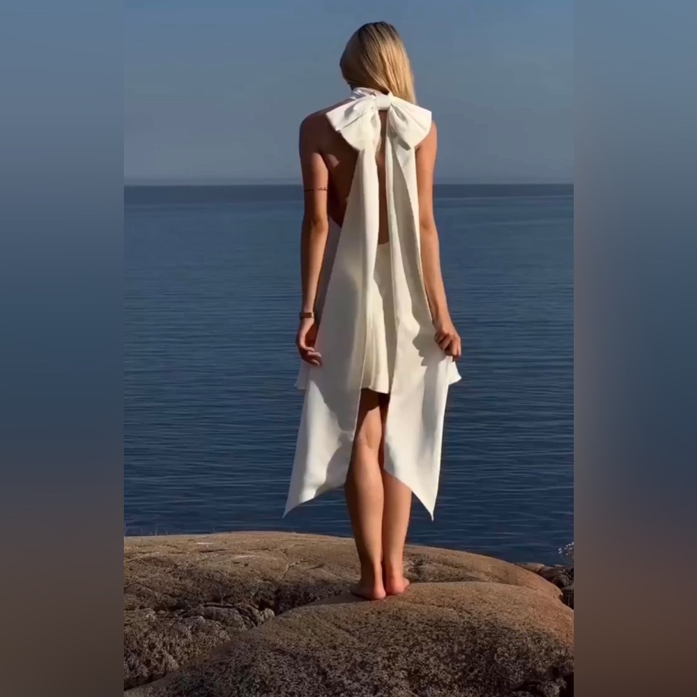 Misha white bow halter dress